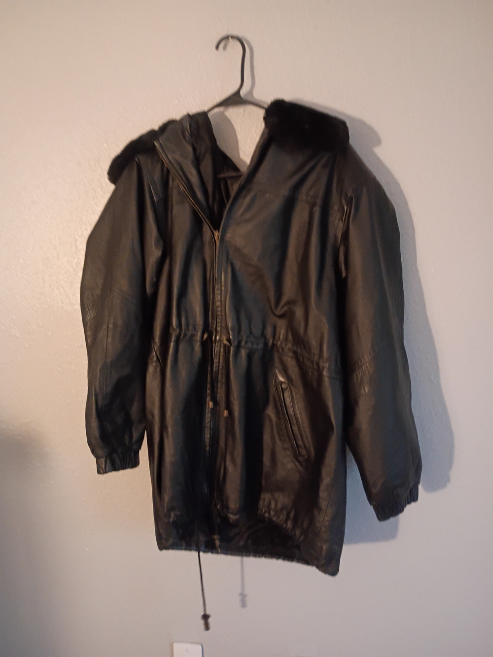 Venezia Black Faux Leather Jacket with Fur-Trim Hood